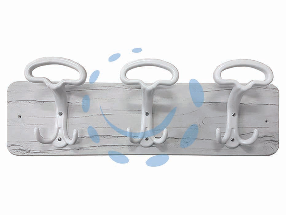 Portabiti shabby chic 3 posti bianco - cm.48x16,5h. - in legno con ganci in metallo