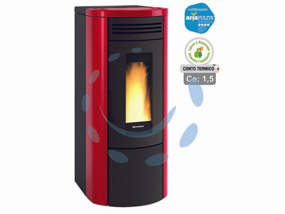 Stufa a pellet costanza idro wi-fi 17 kw bordeaux (conto termico) - misure cm.49,5x59,3x115,3h. peso kg.165 - 5,2/18,5 kw potenza termica globale 4,8/17,0 Kw potenza nominale utile per mc.487 riscaldabili, 2,7/12 kw  resa nell'acqua, c...