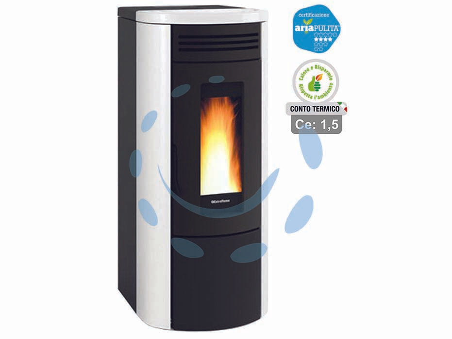 Stufa a pellet costanza idro 5.0 wi-fi 16 kw bianca (conto termico) - misure cm.49,5x62,8x115,3h. peso kg.165 - 5,3/17,7 kw potenza termica globale, 4,8/16,0 kw potenza nominale utile per mc.459 riscaldabili, 3,3/12 kw resa nell'acqua, c...