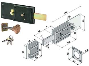 Ferroglietto solo catenaccio 6 mandate con cilindro staccato 012 - mm.50 (01250801) - serrature di sicurezza da applicare per porte in legno, catenaccio a 6 mandate e pomolo interno di sblocco, con cilindro stac...