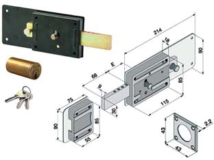 Ferroglietto solo catenaccio 6 mandate con cilindro fisso 012 - mm.50 (01250501) - serrature di sicurezza da applicare per porte in ferro, catenaccio a 6 mandate e pomolo interno di sblocco, con cilindro fiss...