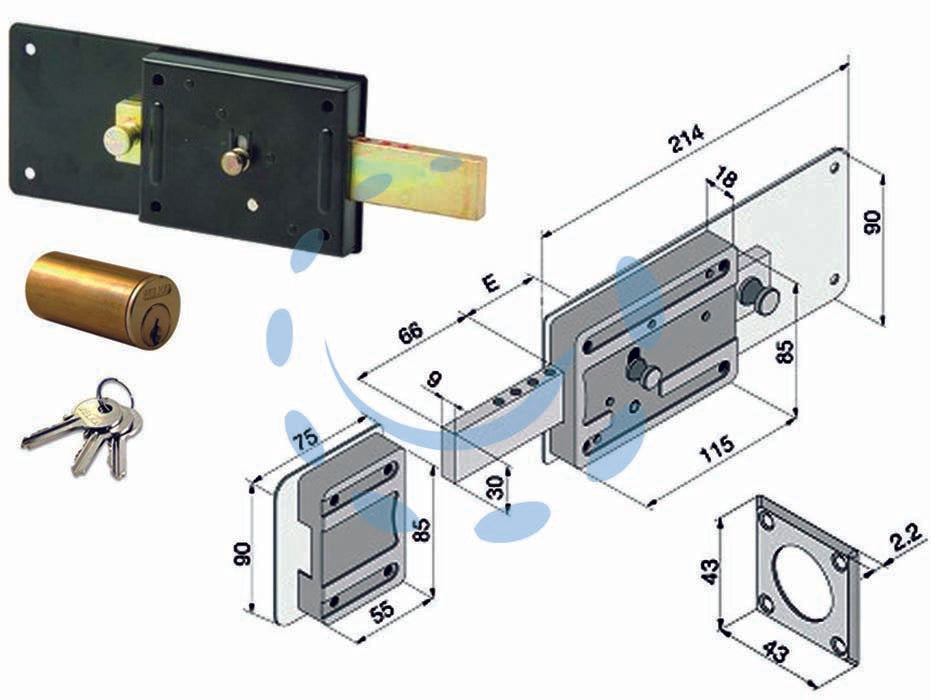 Ferroglietto solo catenaccio 6 mandate con cilindro fisso 012 - mm.50 (01250501) - serrature di sicurezza da applicare per porte in ferro, catenaccio a 6 mandate e pomolo interno di sblocco, con cilindro fiss...