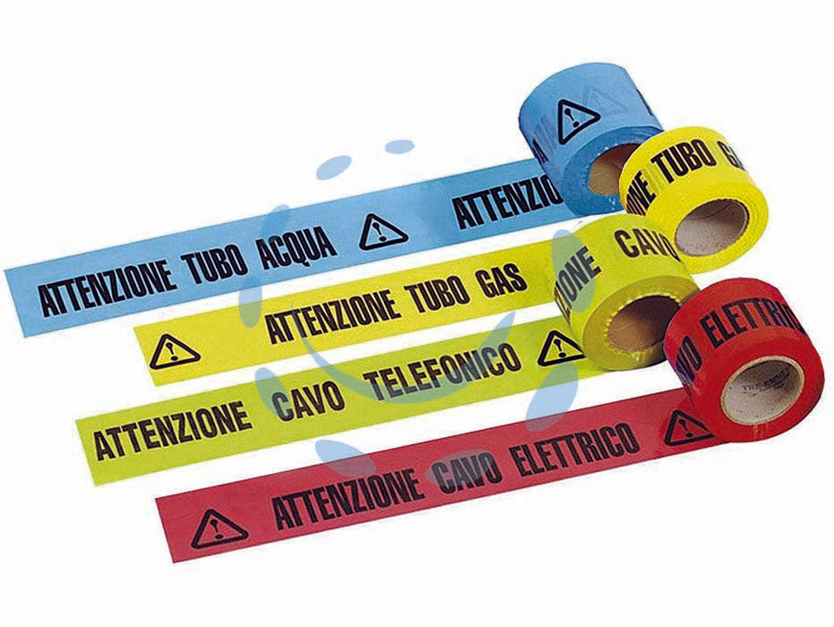 Nastro segnaletico attenzione - cavo tubo gas - altezza mm.100, in rotoli da mt.200