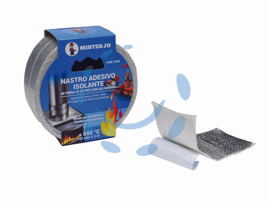 Nastro adesivo isolante in fibra di vetro + alluminio alte temperature - mm.50 x 3 mt. - in fibra di vetro con alluminio, resiste fino a 550°