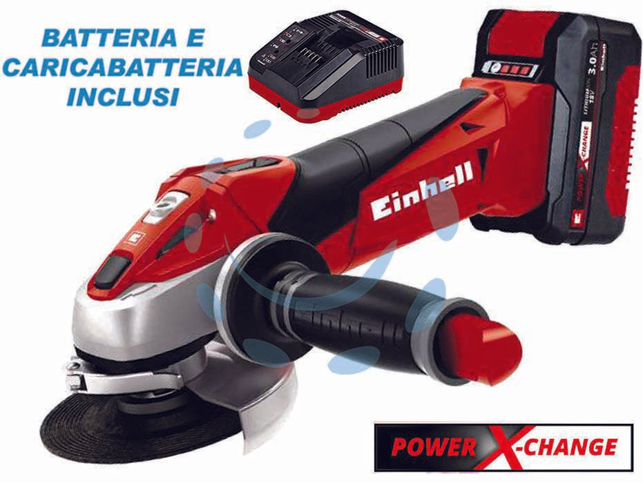 Smerigliatrice angolare a batteria 18volt 3ah (te-ag 18/115 li kit) - tensione 220v / 50Hz, 1 batteria 3Ah 18V, tempo di ricarica 3-5h, disco ø mm.115, velocità di rotazione 8.500 g/min., profo...