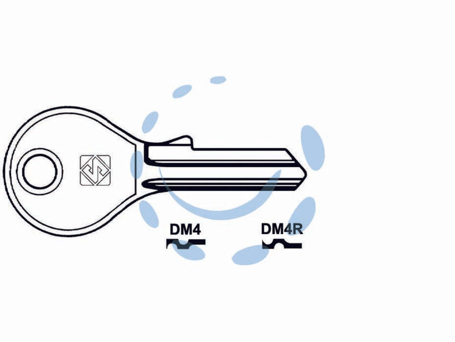 Chiavi per cilindri dom 4-5 spine piccole - DM4 DX - in acciaio nichelato, utilizzo principale: per cilindri per mobili