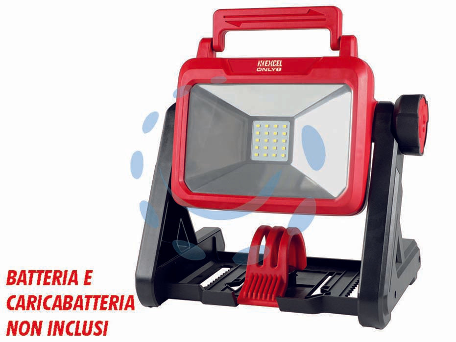 Proiettore 30w a batteria 18v only1 - BATTERIA E CARICABATTERIA NON INCLUSI, alimentazione 1 batteria litio 18v 2,0/4,0Ah, 30w, 1800 lumen, 3 intensità: 100%, 60%,...