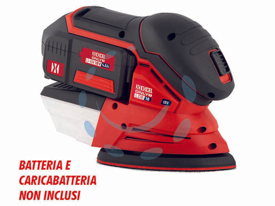 Levigatrice delta a batteria 18v only1 - BATTERIA E CARICABATTERIA NON INCLUSI, alimentazione 1 batteria litio 18v 2,0/4,0 Ah, piastra 135x135x95 mm fissaggio velcro,...