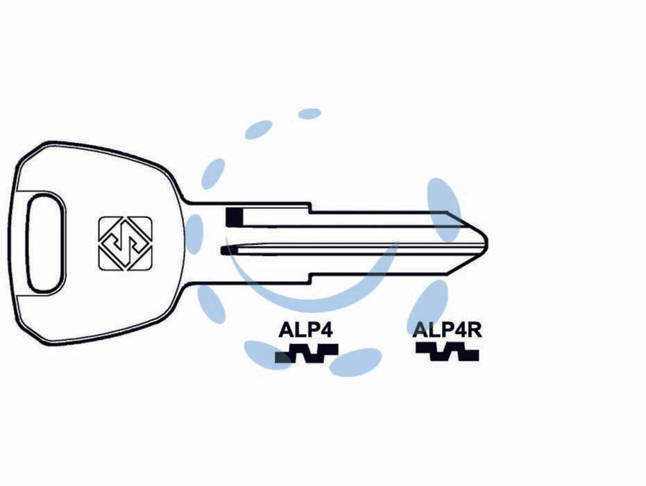 Chiavi per cilindri alpha 5 spine piccole - ALP4R SX - in ottone nichelato, utilizzo principale: per quadri elettrici