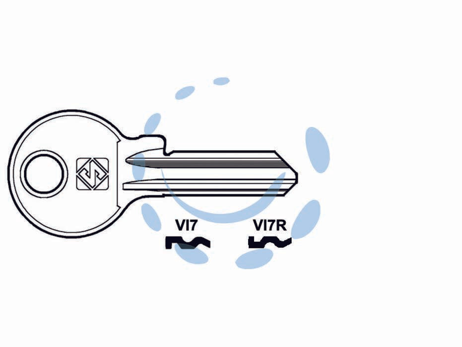 Chiavi per cilindri viro 5 spine piccole - VI7R SX - in ottone nichelato, profilo dorsato, utilizzo principale: per lucchetti e cilindri per mobili