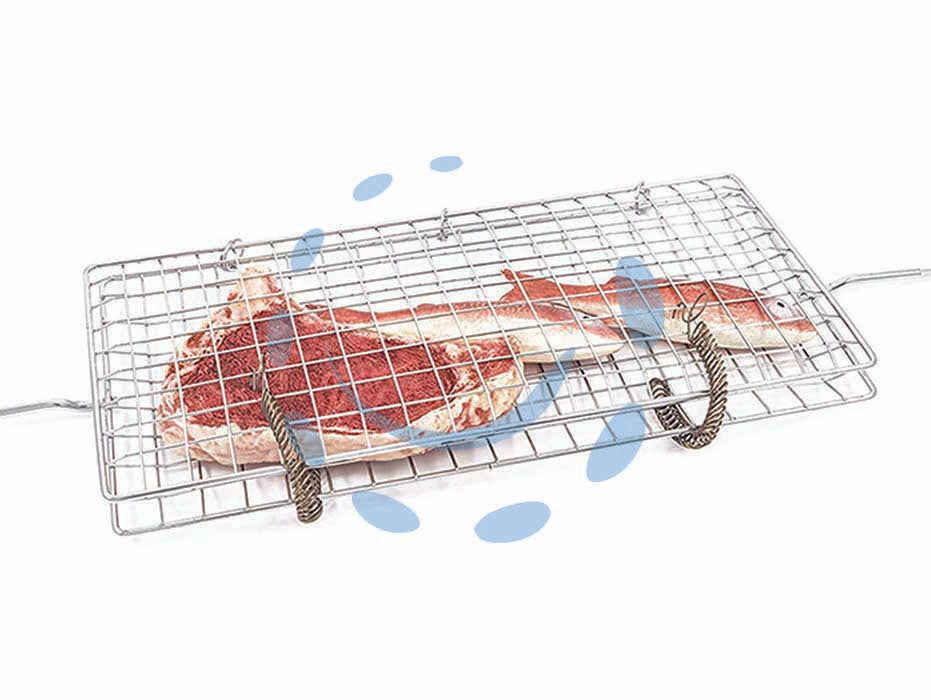 Graticola girevole media in acciaio cromato - cm.70x47x22 kg.0,8 - accessorio per girarrosto, ideale per cuocere salsicce, spiedini di carne, spiedini di pesce, pollo alla diavola, verdure gra...