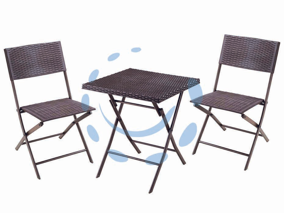 Set giardino fold black in rattan sintetico pp tre pezzi - colore nero, pieghevole, composto da 1 tavolo e 2 sedie, sedie cm.45x57,5x81h., kg.2,7, tavolo quadro cm.58x58x70h., kg.4,7, ...