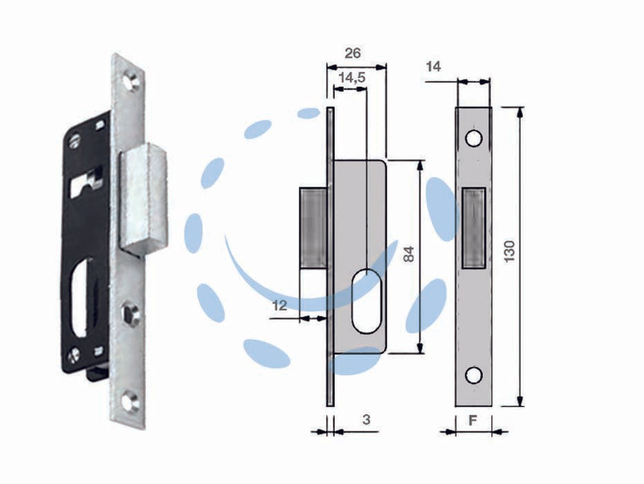 Serratura da infilare per montanti cil. ovale solo catenaccio n9140015 - mm.14,5 (N9140015000) - predisposte per cilindro ovale, frontale mm.16, senza cilindro contropiastra