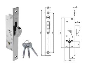 Serratura da infilare per montanti a gancio chiave a croce f5815 - mm.20 (YF5815) - zincata, 1 mandata, cilindro a spillo incorporato nella serratura, frontale e contropiastra in acciaio nichelato, 3 chiavi in...