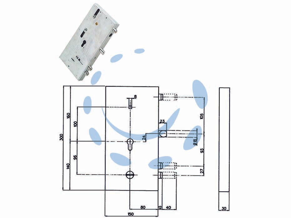 Serratura triplice infilare multifunz. cil. eu. + d/m blindate 133y9 - SX (Y133Y965280) - serratura con doppia funzione, fornite con 3 chiavi, aste non incluse, 3 catenacci