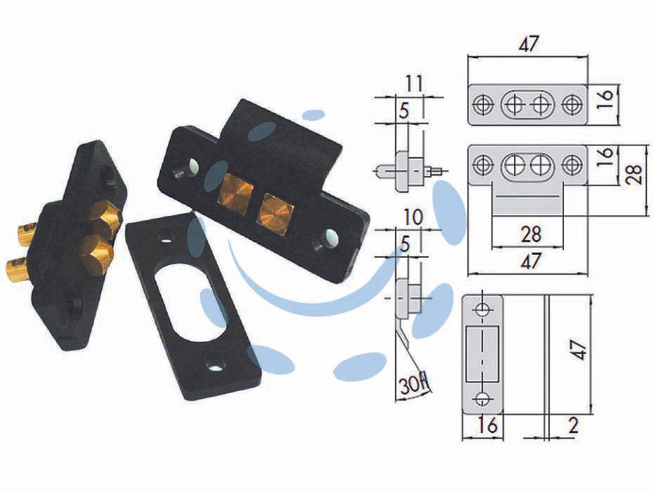 Coppia contatti elettrici a pressione 06510 - (06510000) - con spessori in nylon: pz.4 mm.2