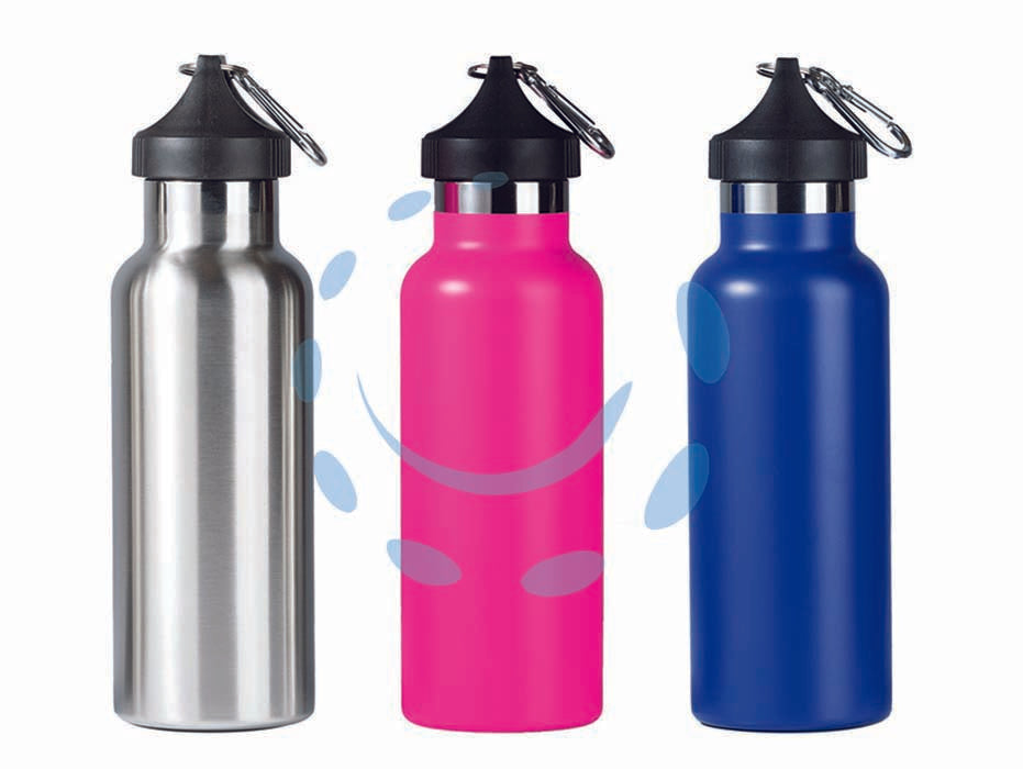 Borraccia termica per bevande calde/fredde in acciaio inox cl.50 - fucsia - in acciaio inox 18/10, con moschettone e custodia