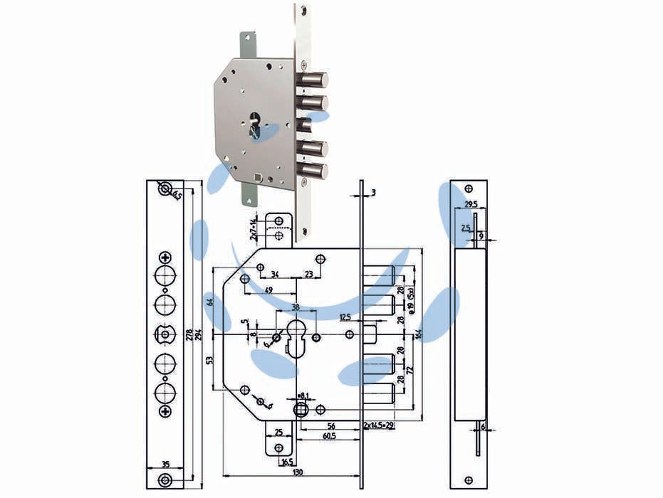 Serratura triplice infil. c/scrocco cil. eu. clever blindate 2151 pe - mm.60 SX (2151PEN-11NCL/FL) - serratura a profilo europeo per porte blindate con scrocco azionato da chiave e da quadro maniglia, versione con Blocco Cleve...