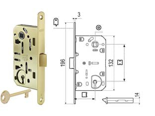 Serratura a bussola mediana evolution solo scr. nylon b.do t.do otton. - mm.50 bordo acciaio ottonato (1101.50.03) - quadro maniglia mm.8, dotazione 1 chiave, interasse mm.90, frontale bordo tondo mm.18, serratura per porte interne a filo o a...