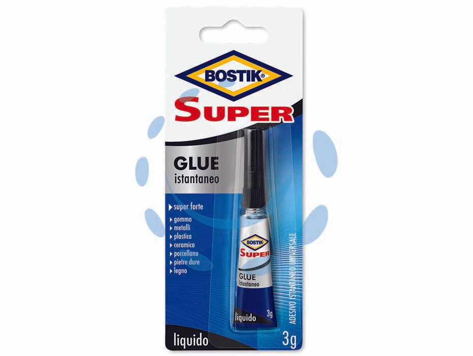 Colla super glue - gr.3 - in blister, colla istantanea e invisibile, ideale per incollare istantaneamente ceramica, metalli, pietre dure, pelle, cuoio,...