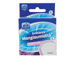 Airmax assorbiumidita mini tab ricarica lavanda - 2 ricariche 100 gr. ciascuna - adatta per la ricarica di Air Max Kit Assorbiumidità Ambiance, combatte la condensa, l’umidità e l’odore di chiuso negli spaz...