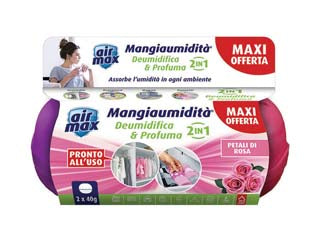 Airmax bi-pack mini kit assorbiumidita deo usa e getta - gr.40 ciascuno - 1 fragranza: petali di rosa, combatte la condensa, l’umidità e l’odore di chiuso negli spazi abitativi