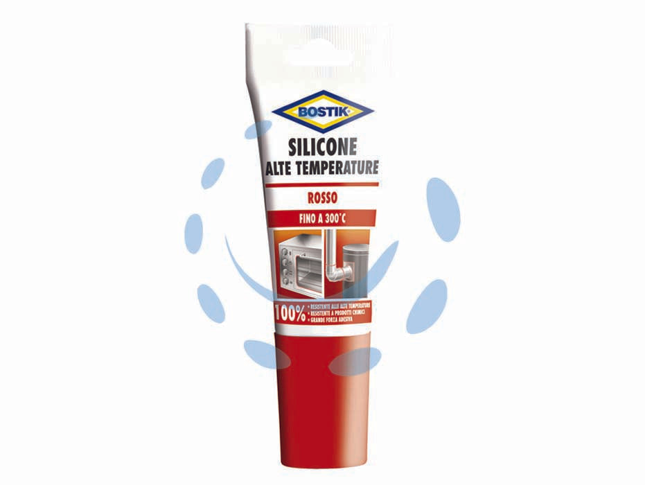 Silicone alte temperature rosso - ml.60 - in blister, silicone a base acetica, resistente alle alte temperature: da -60°C a +200°C, con punte di +300°C per periodi lim...