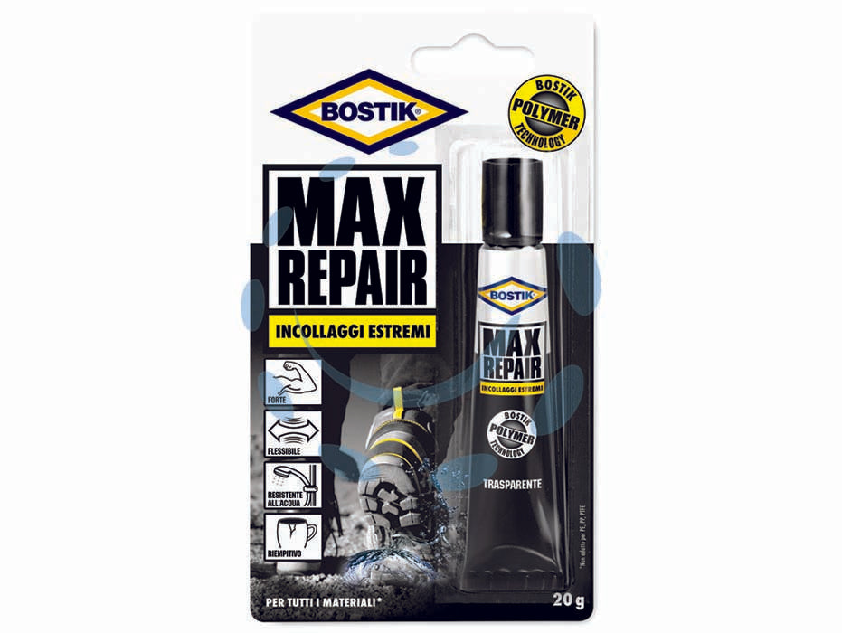 Max repair gr.20 - gr.20 - in blister, adesivo estremamente forte e flessibile, indicato per quasi tutte le riparazioni sia in interni che in esterni, i...