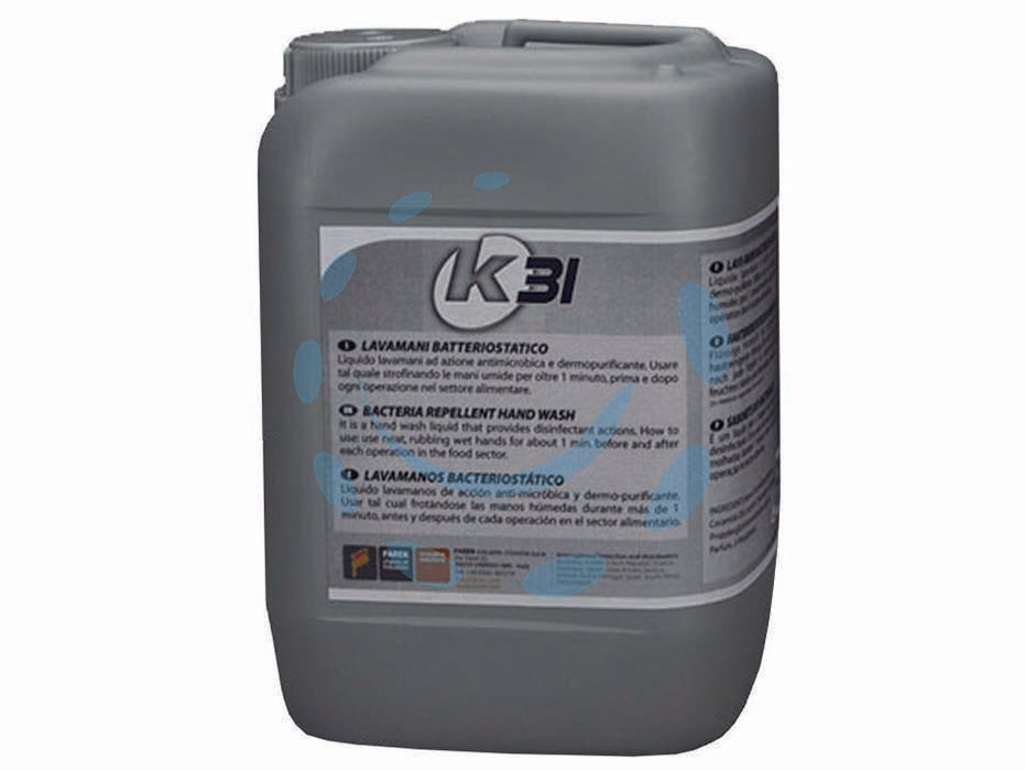 K31 sapone lavamani igienizzante in tanica lt.5 - lt.5 - ph fisiologico 5.5, corretto utilizzo: versare sulle mani coinvolgendo anche gli avambracci, frizionare accuratamente per alm...