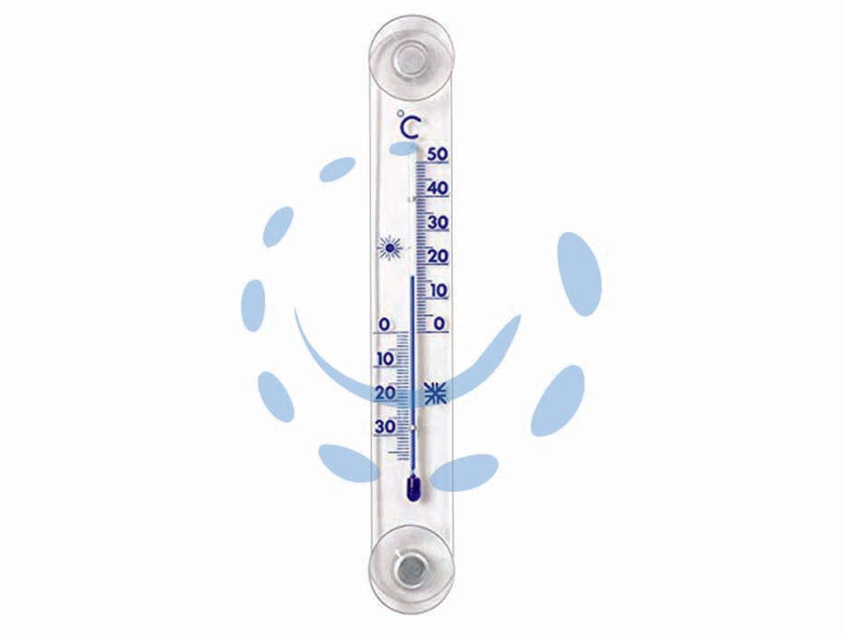 Teermometro in plastica per finestra esterno con ventose - mm.210x28 - plastica resistente, scala -35°C/+50°C, uso esterno, con ventose, adatto per osservare la temperatura dall'interno