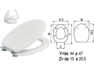 Sedile wc laccato bianco con chiusura rallentata - in legno MDF laccato colore bianco, cerniere con chiusura rallentata in metallo cromato