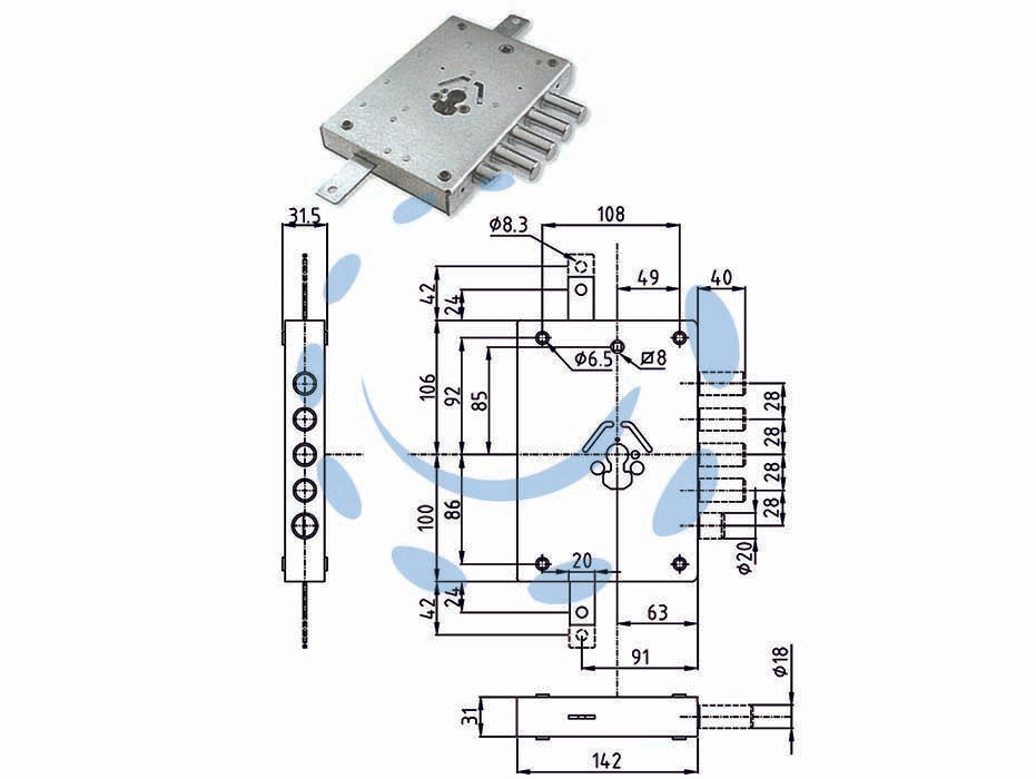 Serratura tripl. applicare cil. europeo con scrocco blind. heavy mm.63 - mm.63 DX (SER NE42 D) - serrature per porte blindate serie HEAVY con scrocco azionato da quadro maniglia e con entrata chiave, mezzogiro reversibile,...