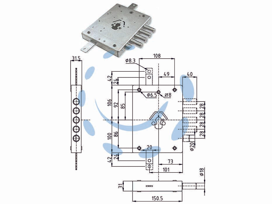 Serratura tripl. applicare cil. europeo con scrocco blind. heavy mm.73 - mm.73 SX (SER NE42 7 S) - serrature per porte blindate serie HEAVY con scrocco azionato da quadro maniglia e con entrata chiave, mezzogiro reversibile,...