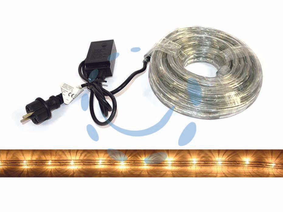 Tubo luminoso 216 led bianco caldo uso int. est. c/gioco luci 10 mt. - mt.1 + 9 - 24 led/mt. - tensione 220-250v/50Hz, con spina SCHUKO, grado di isolamento IP44