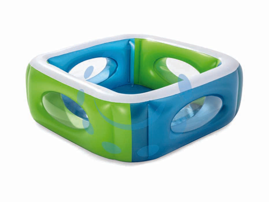 Piscina gonfiabile window multi color gonfiabile quadrata  +6 anni - cm.168x168x56h. - peso kg.13 (art.51132) - con bordo extra spesso, scolo acqua rapido con valvola easy-to-use, capacità d'acqua lt.565, compreso kit di riparazione