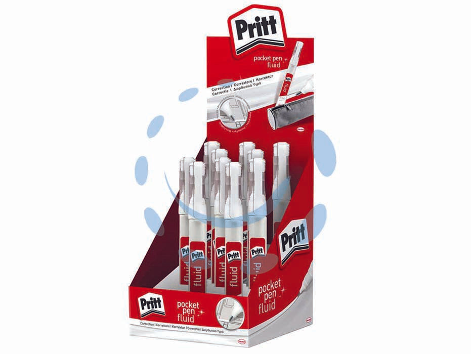 Correttore pritt pocket pen pz.10 - ml.8 - in display da pz.10 sfusi, penna correttore con punta in metallo, soluzione ideale per correggere macchie, piccole aree e lin...