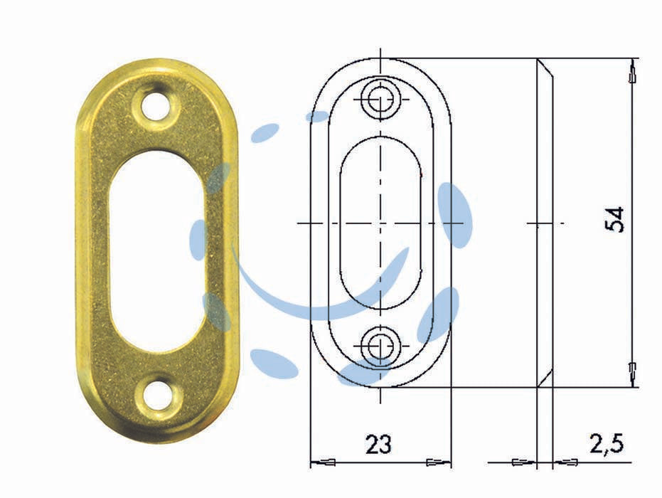 Bocchetta in ottone per cilindri ovali 06027 00 - mm.23x54, spessore mm.2,5 (06027000) - da abbinare ai cilindri ovali serie: 82000
