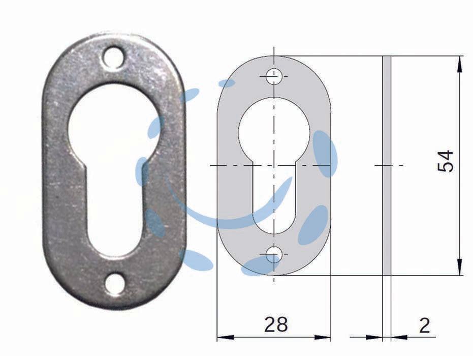 Bocchetta in acciaio zincato sagomate 06092 00 - mm.28x54, spessore mm.2 (06092000) - adatta per serrature Cisa serie: 16325, 42012, 42022, 42032, 4212, 42122, 42212, 42412, 42422, 42512, 46800, 46803, 46815, 46...