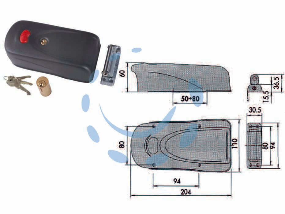 Elettroserrature per porte in ferro con pulsante interno 1a731 - (1A731.00.0) - mm.50/80 tensione 12v, reversibilità DX/SX ed entrata variabile, scudo di protezione in acciaio verniciato, bocchette in me...