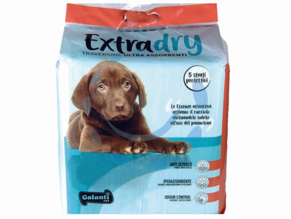 Traversine assorbenti per cani extradry pz.15 - cm.60x60 - fondo antiscivolo, assorbe i cattivi odori