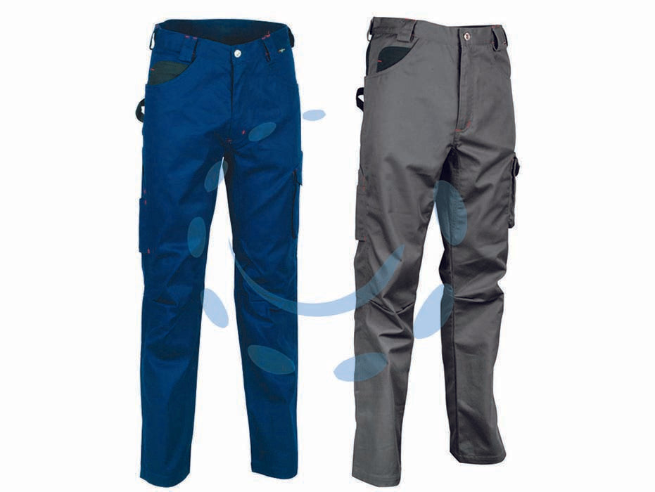 Pantalone drill in cotone e poliestere right fit - tg.44 - navy/nero - pantalone dotato di ampie tasche anteriori, doppia tasca posteriore di cui una con pattina, inserto portapenne, passante port...