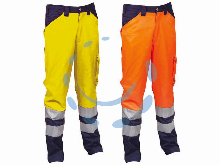 Pantalone encke ad alta visibilita - tg.S - giallo fluo/navy - pantalone dotato di elastico in vita, passante portamartello, tasca portametro, tasca posteriore e laterale con velcro, tessu...