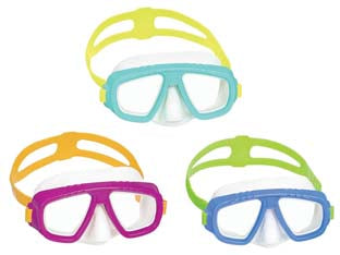 Maschera mare caymen per bambini +3 anni - (art.22011) - lenti in policarbonato e con protezione UV, 3 colori assortiti: azzurro, rosa e blu