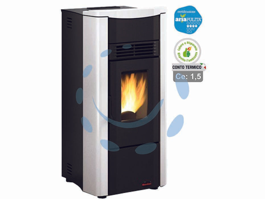 Stufa a pellet giusy plus 5.0 canal. 7,5 kw bianca (conto termico) - misure cm.49,8x49x102,20h. - peso Kg.96 - 3,3/8,1 kw potenza termica globale, 3,0/7,5 Kw potenza nominale utile per mc.215 riscaldabili, rendimento 90,2%-92,2%, consum...