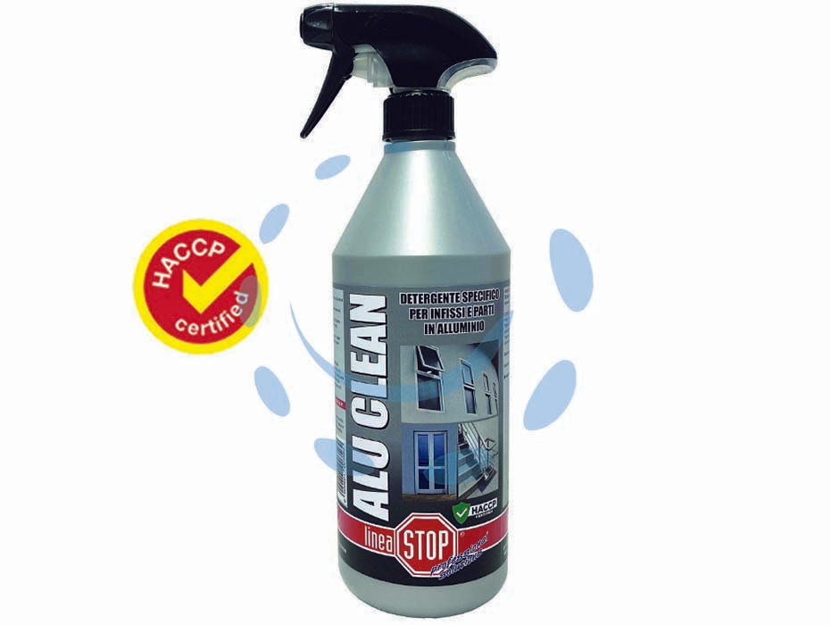 Alu clean detergente specifico per la pulizia di infissi in alluminio - ml.750 in flacone spray - prodotto conforme alle norme di igiene HACCP Regolamento CE 852/04 CE 853/04, detergente specifico per la pulizia e la cura d...