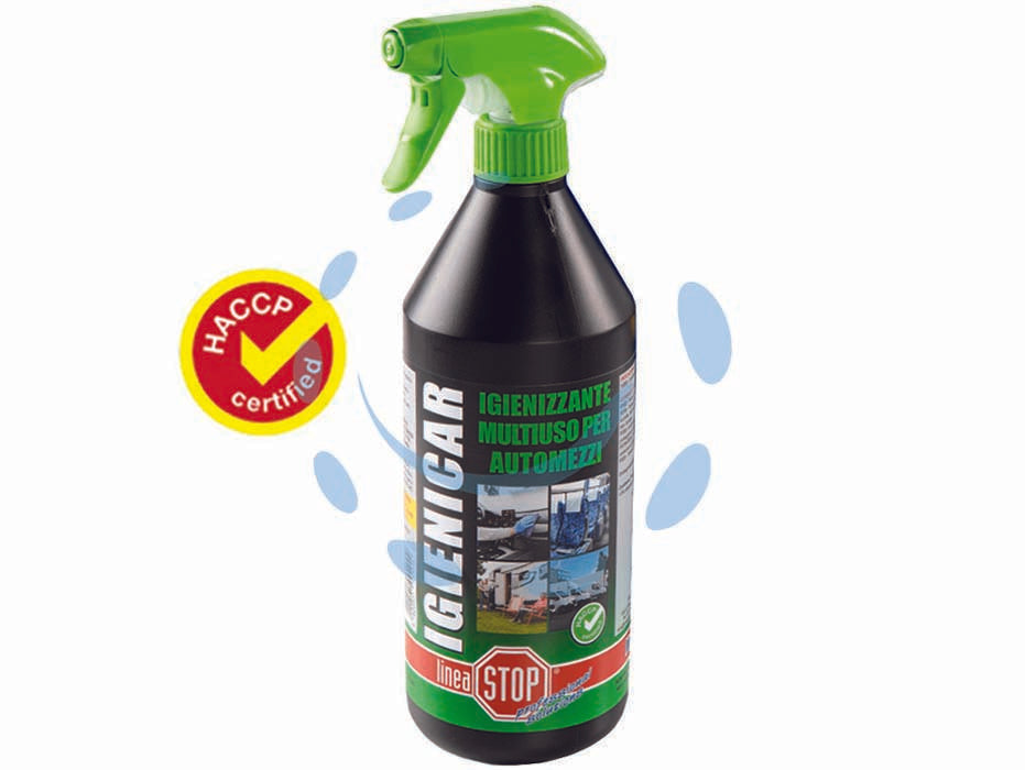 Igienicar detergente igienizzante per interni degli automezzi - ml.750 in flacone spray - prodotto conforme alle norme di igiene HACCP Regolamento CE 852/04 CE 853/04, detergente igienizzante a base di alcool e pero...