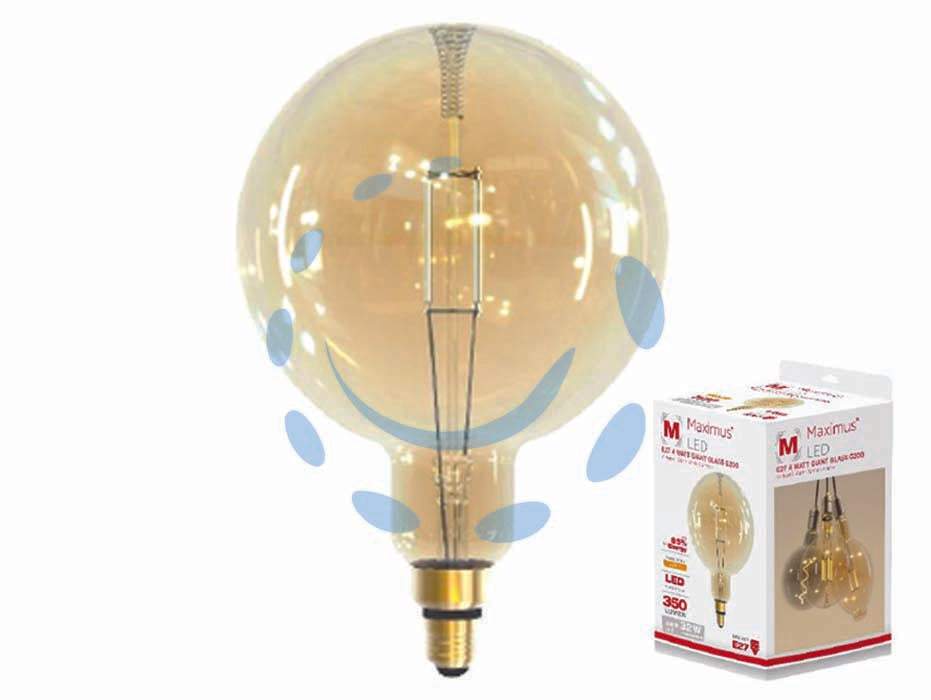 Lampada led sfera vintage e27 - 4w - 2200°K calda - 350 lm - 200x305h - 220-240V lampada led 360°, durata media 15.000 ore, testata per 100.000 accensioni, accensione istantanea, non dimmerabile