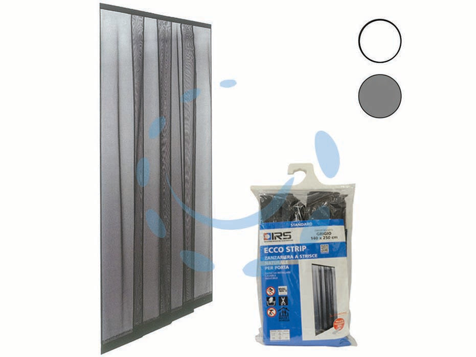 Zanzariera a strisce ecco strip per porta - cm.140x250 grigia - in poliestere, con applicazione mediante velcro, applicabile direttamente sul muro o su una struttura fissa, per porte e balc...