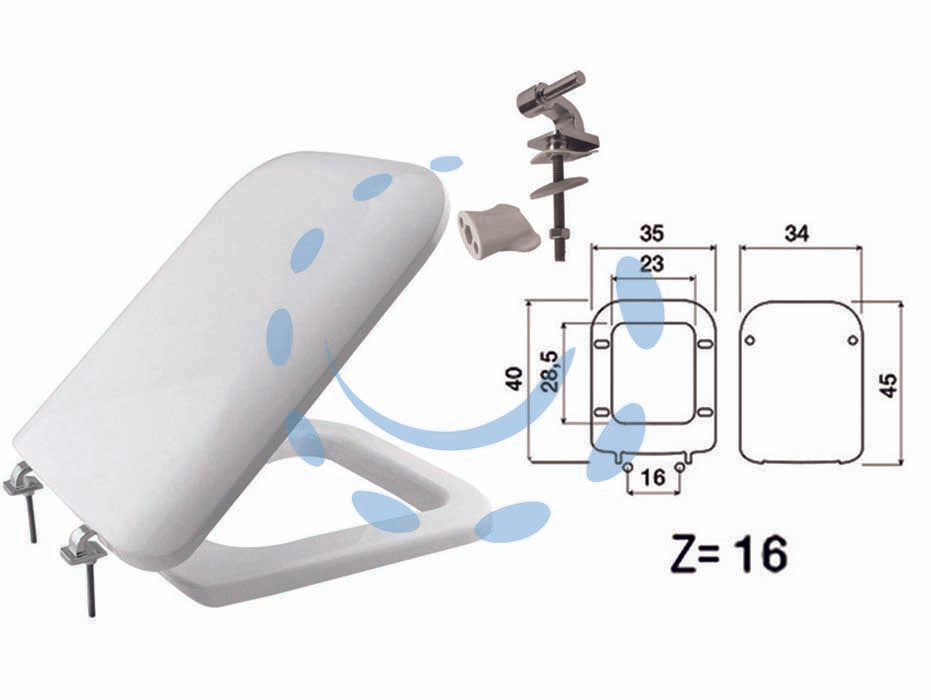 Sedile wc in termoindurente double bianco cerniere in metallo - sedile wc in termoindurente con forma dedicata al modello Conca Ideal Standard, colore bianco, brillante e inalterato nel tem...