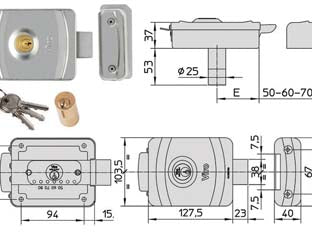 Elettroserratura per cancelli con cilindro tondo 9083 - mm.50/80 DX/SX (9083) - elettroserratura 12V in acciaio zincato con installazione verticale o orizzontale, catenaccio rotante a doppia tenuta e di el...